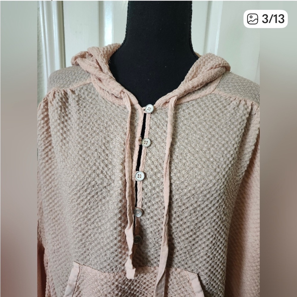 Silence + Noise Pastel Orange Oversized Hooded Long Sleeve Top Blouse Ruffle L - Picture 2 of 8